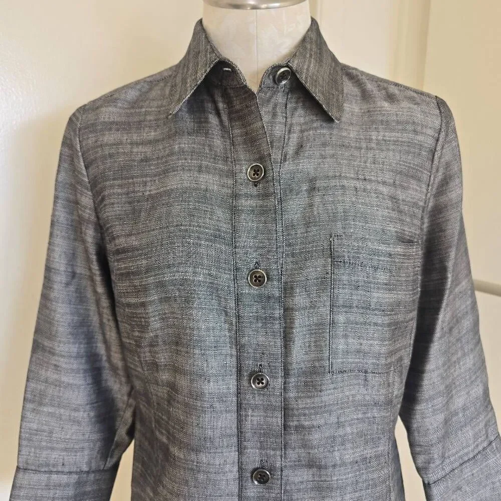 Linda Allard for Ellen Tracy Blk/Grey Linen/Silk Shirt/ Jkt., NWOT, Sz. 8 P